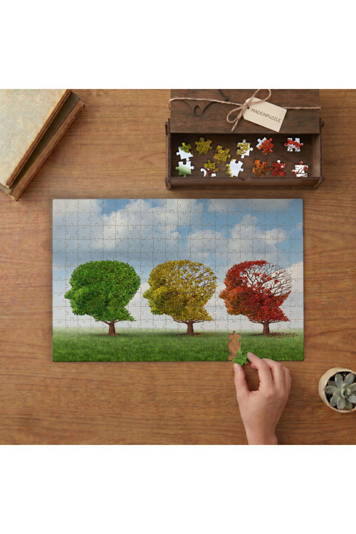 Renkli Ağaçlar - İnsan Silüeti Tasarımı 240 parça Ahşap Puzzle Ahşap Kutuda MP03165