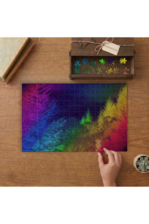 Renkli Ağaçlar Tasarımı 240 Parça Ahşap Puzzle Ahşap Kutuda MPY20385