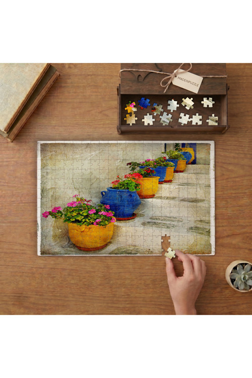 Renkli Saksılar- Güzel Çiçekler Tasarımı 240 parça Ahşap Puzzle Ahşap Kutuda MP01165
