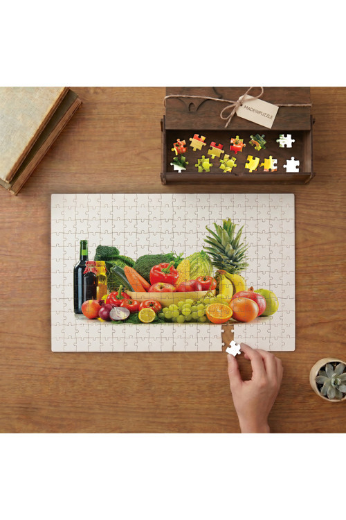 Renkli Meyveler ve Sebzeler Tasarımı 240 parça Ahşap Puzzle Ahşap Kutuda MP00362