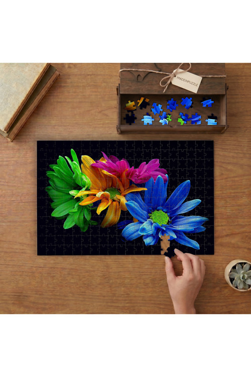 Renkli Çiçekler Tasarımı 240 parça Ahşap Puzzle Ahşap Kutuda MP04957