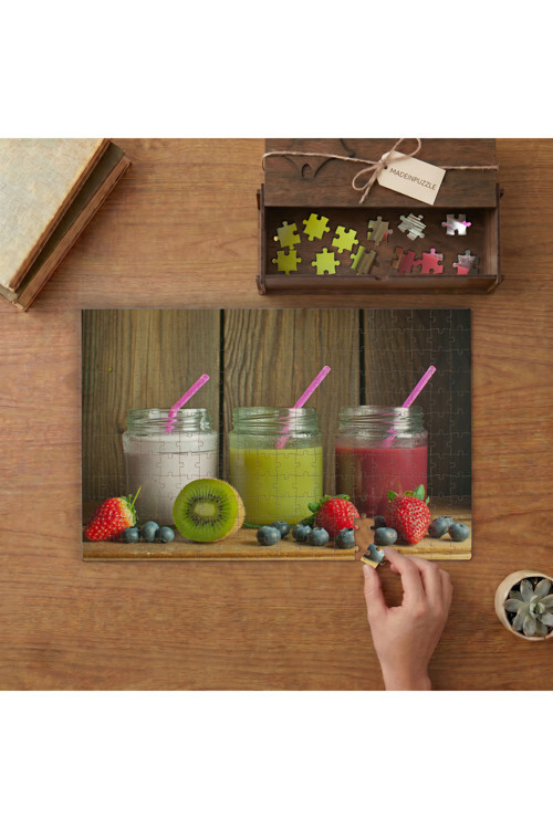 Renkli Smoothie İçecekler Tasarımı 240 parça Ahşap Puzzle Ahşap Kutuda MP01313