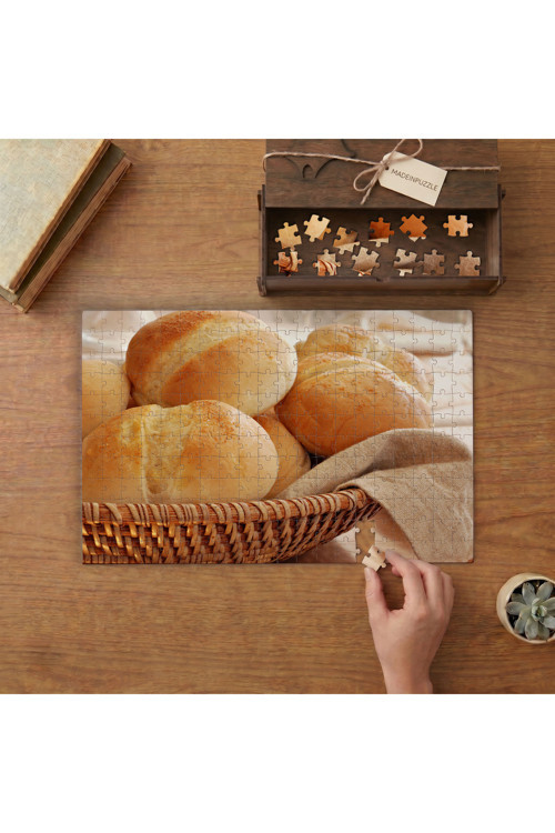 Sepetteki Taze Ekmekler Tasarımı 240 parça Ahşap Puzzle Ahşap Kutuda MP01620