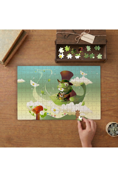 Sevimli Kurbağa Çocuklara Özel Tasarımı 240 parça Ahşap Puzzle Ahşap Kutuda MP05926