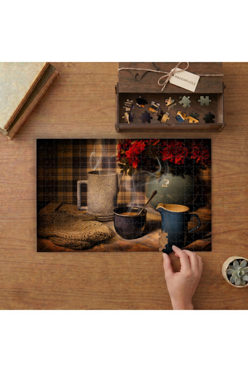 Sıcak İçecekler - Kahve - Çay Tasarımı 240 parça Ahşap Puzzle Ahşap Kutuda MP04696