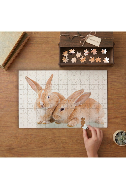 Sevimli Tavşanlar Tasarımı 240 parça Ahşap Puzzle Ahşap Kutuda MP04261
