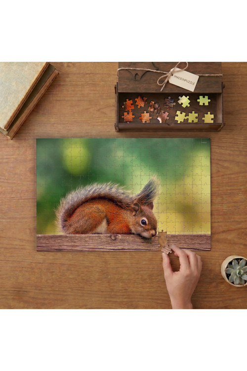 Tahtanın Üstünde Sincap Tasarımı 240 Parça Ahşap Puzzle Ahşap Kutuda MPY40116