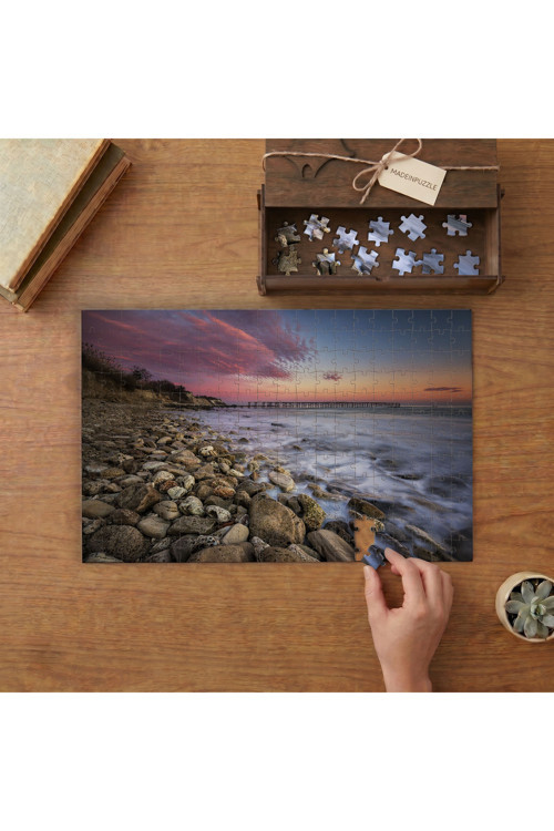 Taşlı Sahil ve Gün Batımı Tasarımı 240 parça Ahşap Puzzle Ahşap Kutuda MP03437