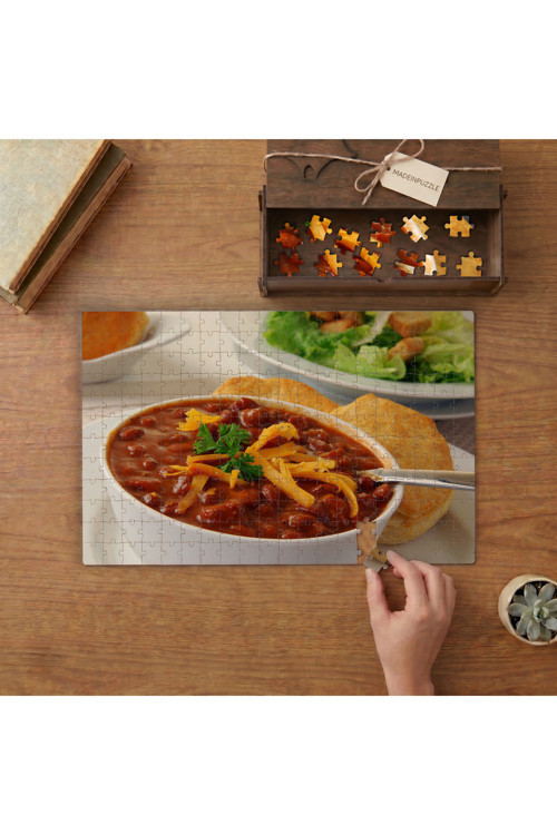 Teksas Usulü Acı Biber Yemeği Tasarımı 240 parça Ahşap Puzzle Ahşap Kutuda MP00394