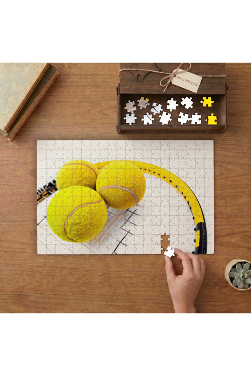 Tenis Topları - Raket Tasarımı 240 parça Ahşap Puzzle Ahşap Kutuda MP08989