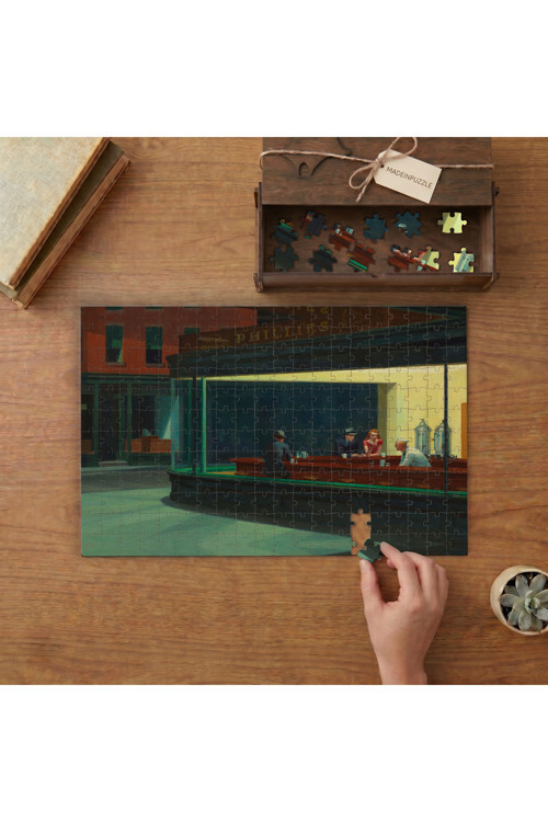 Wallivo Edward Hopper'ın Gece Kuşları Tasarımı 240 parça Ahşap Puzzle Ahşap Kutuda MP02996