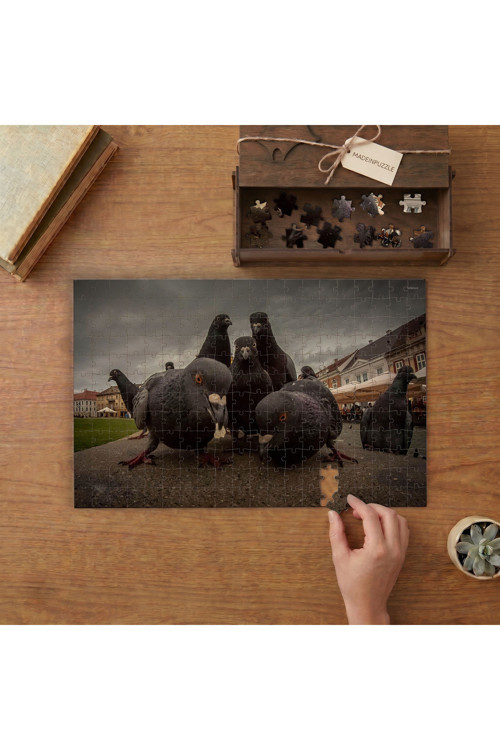 Yakın Çekim Güvercinler Tasarımı 240 Parça Ahşap Puzzle Ahşap Kutuda MPY50416