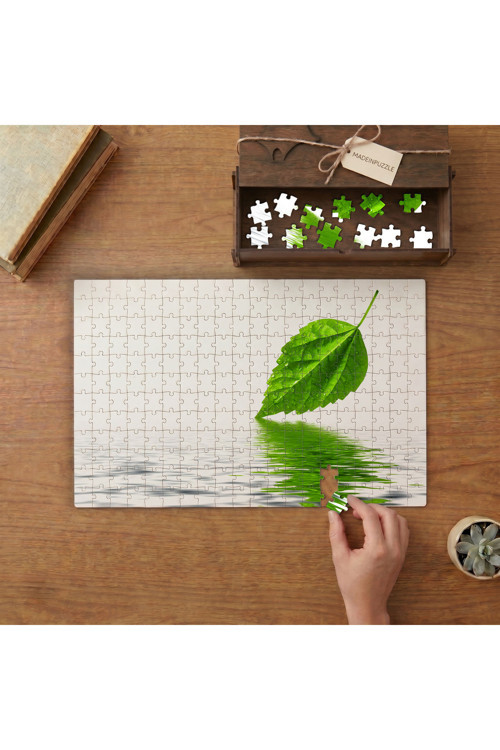 Yeşil Yaprağın Suya Yansıması Tasarımı 240 parça Ahşap Puzzle Ahşap Kutuda MP02456