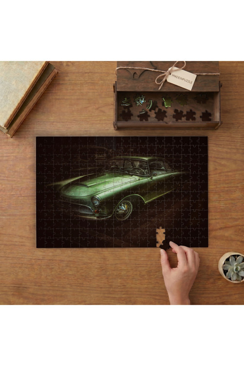 Yeşil Klasik Araba Tasarımı 240 parça Ahşap Puzzle Ahşap Kutuda MP04031