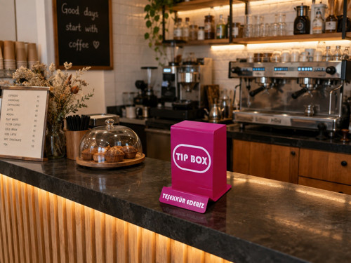 Tip Box Bahşiş Kutusu, Sadaka Kutusu ve Kumbara Pembe Pleksi