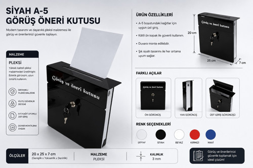 Dilek Öneri Şikayet Kutusu İş Güvenliği Malzemeleri Siyah Pleksi Malzeme