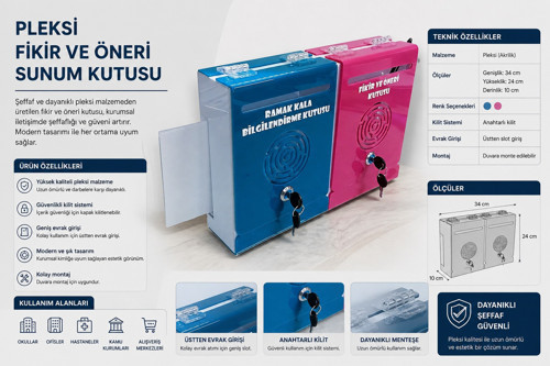 Reklam Ramak Kala Bildirim Kutusu ve Dilek Öneri Şikayet Kutusu İş Güvenliği Malzemeleri Pembe-Turkuaz Pleksi Malzeme