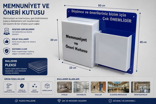 Dilek Öneri Şikayet Kutusu İş Güvenliği Malzemeleri Mavi Beyaz Pleksi Malzeme