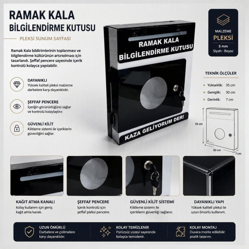 Reklam Ramak Kala Bildirim Kutusu ve Dilek Öneri Şikayet Kutusu İş Güvenliği Malzemeleri Siyah Pleksi Malzeme