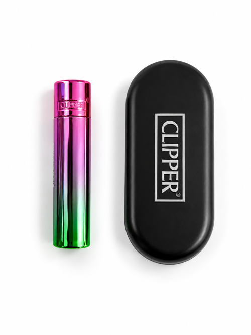 Clipper Metal Gaz Dolumlu Çakmak Pembe Yeşil Degrade Özel Kutulu Premium Model