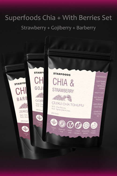 Chia Tohumu 3'lü Set Superfoods Çilekli Chia Tohumu + Gojiberry Chia + Zereşk Chia Chia Seeds Set