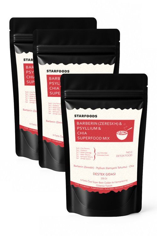 3 Paket No: 3 Detox Food Barberin & Psyllium & Chia Gojiberry Zereşk Karnıyarık Tohumu