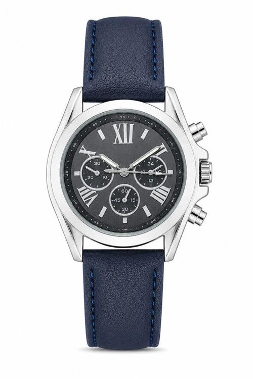 Kadın Kol Saati Lacivert Deri Kordon Roma Rakamlı Analog Kadran ST-304450