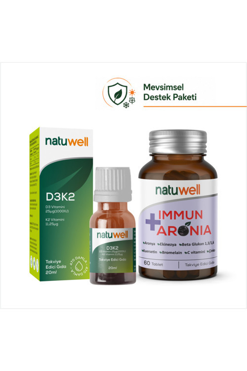 Vitamin D3K2 Damla 20 ml ve Immun + Aronia 60 Tablet