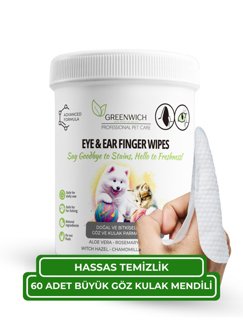Kedi ve Köpek Göz ve Kulak Temizleme Parmak Mendili 60 Adet Büyük Boy – Vegan Göz ve Kulak Hijyen Mendili | Günlük Hassas Bakım