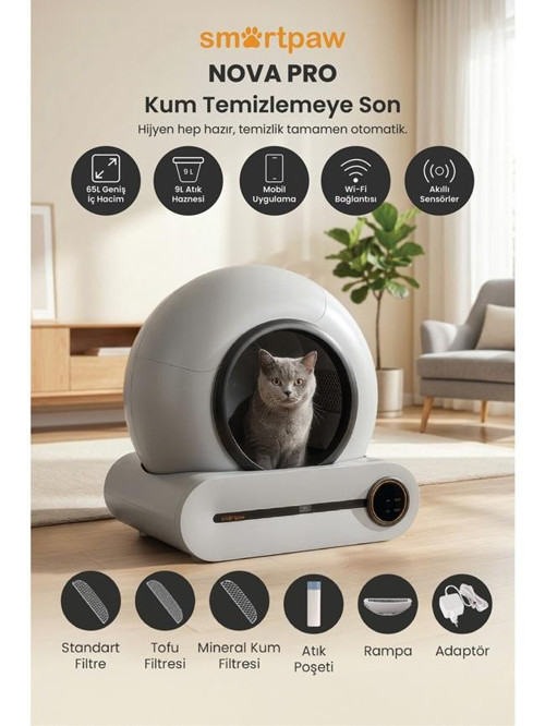 Nova Cat Pro Akıllı Otomatik Kedi Tuvaleti Gri (Türkiye Garantili)