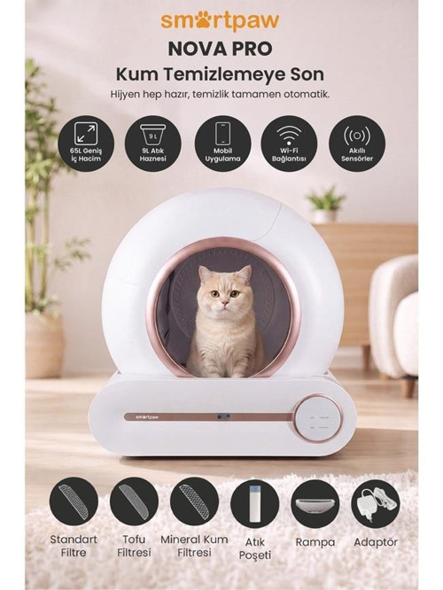 Nova Cat Pro Akıllı Otomatik Kedi Tuvaleti Pembe (Türkiye Garantili)