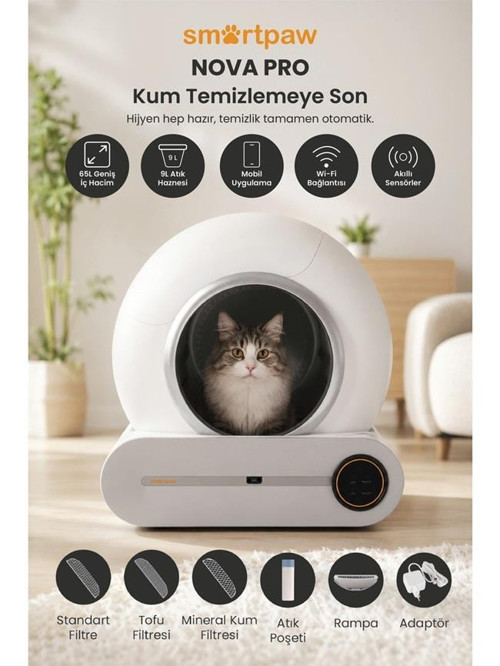 Nova Cat Pro Akıllı Otomatik Kedi Tuvaleti Beyaz (Türkiye Garantili)