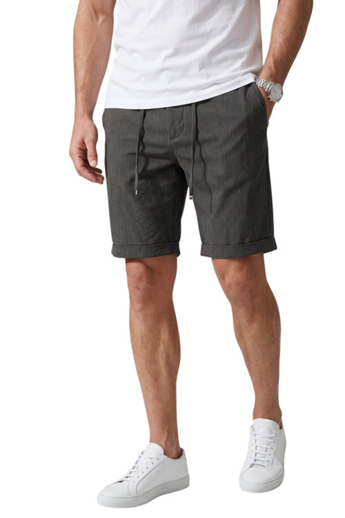 Füme Slim Fit Likralı Çizgi Dokulu Beli Lastikli İpli Erkek Şort Kapri 2601743