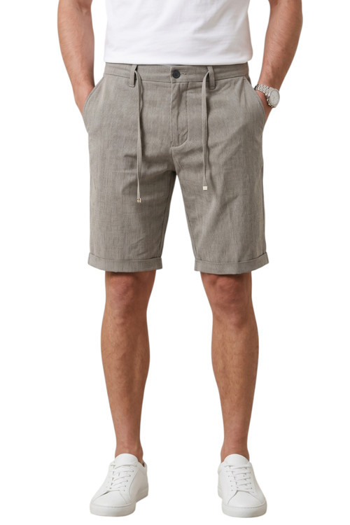 Vizon Slim Fit Likralı Çizgi Dokulu Beli Lastikli İpli Erkek Şort Kapri 2601743