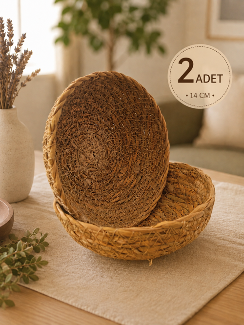 Çok Amaçlı Doğal Bambu Hasır Örme Mini Kase Sepet Seti - 14 cm Mutfak Banyo Dekoratif Düzenleyici&Çerezlik