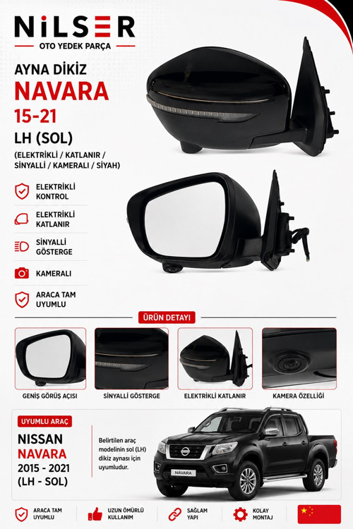 Nissan Navara Dikiz Ayna Dış Sol 2015-2021 Kameralı Katlanır