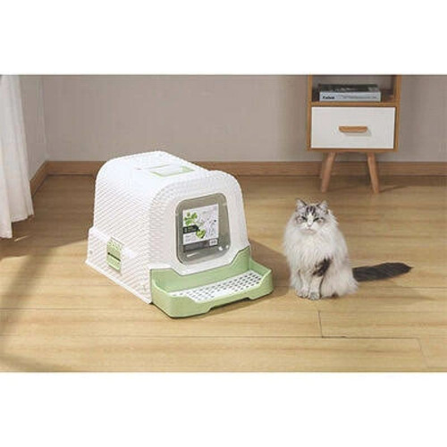 Eco Rattan Kapalı Kedi Tuvaleti Beyaz Yeşil 69x42x41cm