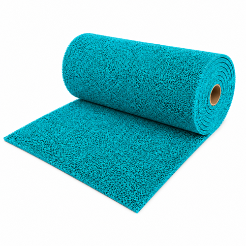 Kıvırcık Paspas 14 mm 100x500 cm Turkuaz PVC Kaymaz Tabanlı