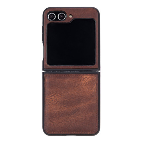 Samsung Galaxy Z Flip5 Uyumlu, Hakiki Deri, El Yapımı Arka Kapak Antik Kahve