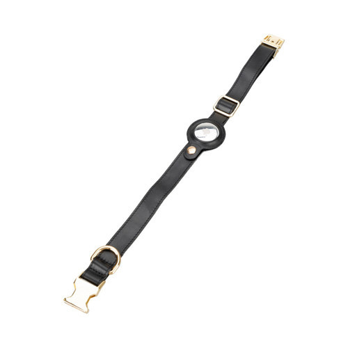 Gerçek Deriden El Yapımı Köpek Tasması, Apple AirTag Uyumlu Yuva, 50cm Ayarlanabilir Ölçü, Parlak Si