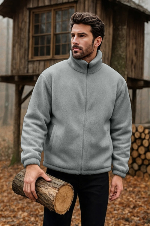 Erkek Pro Termal İç Dış Sherpa Sonbahar Kış Tam Fermuarlı Peluş Sweatshirt