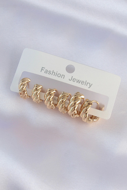 Pirinç Gold Renk Minimal Tırtıklı Küpe Seti 5886