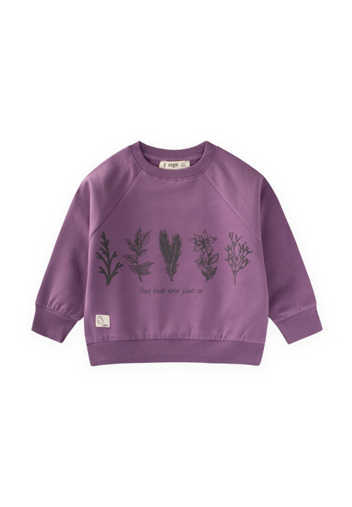 Ağaç Baskılı Sweatshirt 1-7 Yaş Mor