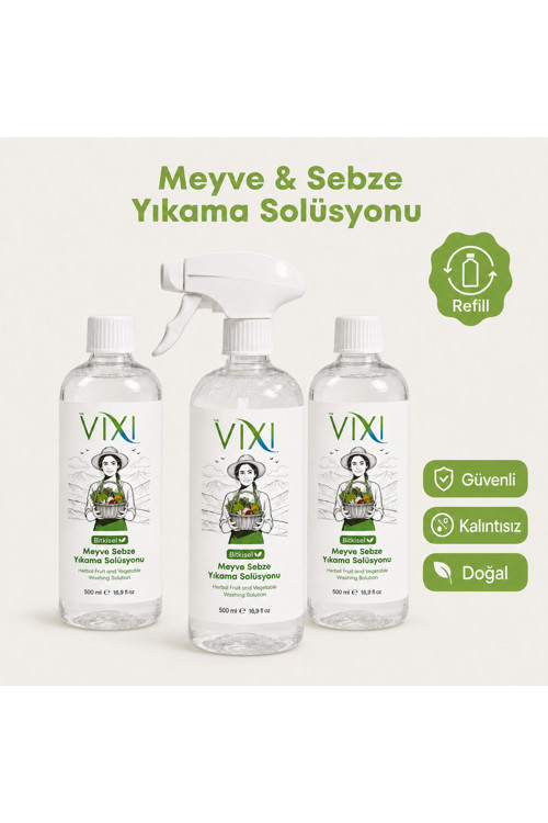 Meyve Sebze Yıkama Solüsyonu 500 ML Sprey + 2 Adet 500 ML
