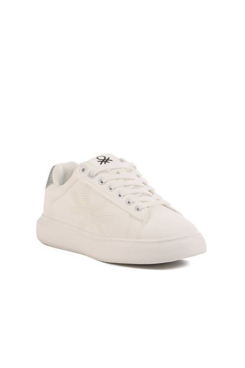 Beyaz Bağcıklı Kalın Tabanlı Kadın Casual Yürüyüş Ayakkabı Sneaker BNI-11567