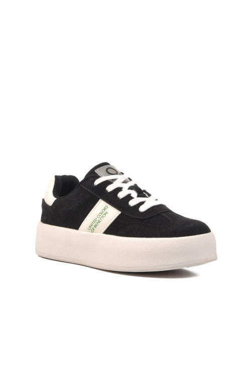 Siyah-Beyaz Bağcıklı Kalın Tabanlı Unisex Yürüyüş ve Spor Ayakkabı Sneaker BNI-1124