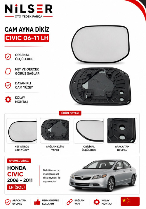 Honda Civic Dikiz Ayna Cam Sol Dış 2006-2011