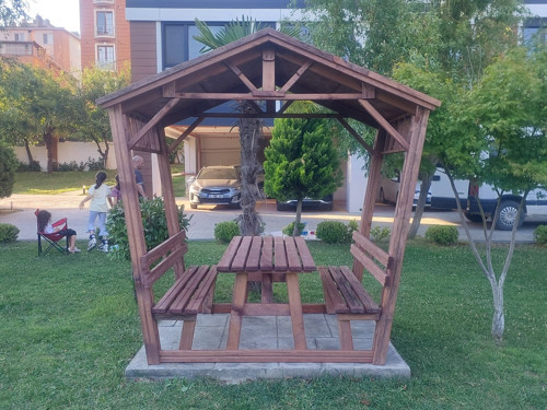 Ahşap Kamelya Bahçe Çardağı Banklı P4