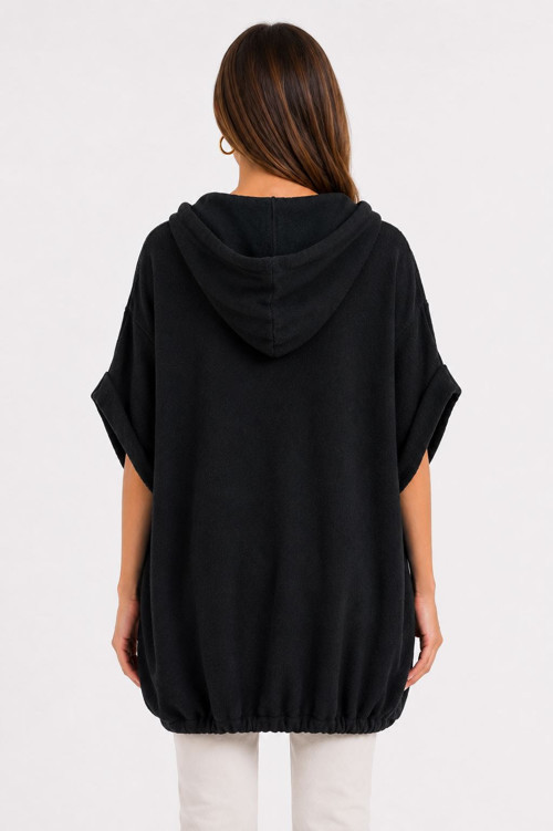 Kadın Kapüşonlu Oversize Siyah Sweatshirt Uzun