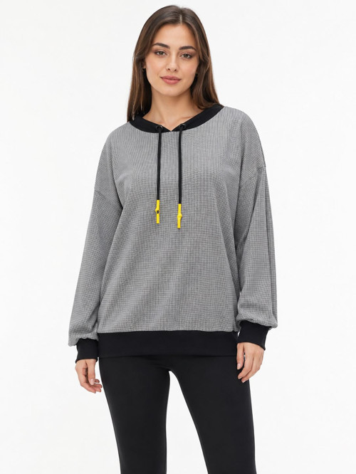 Kadın Oversize Siyah Kayık Yaka Sweatshirt Uzun